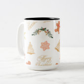 クリスマスツリーのクッキーを使用したクリスマスパターン ツートーンマグカップ (正面左)