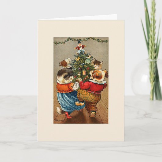 クリスマスツリーのクリスマスカードのまわりで踊ること シーズンカード (正面)