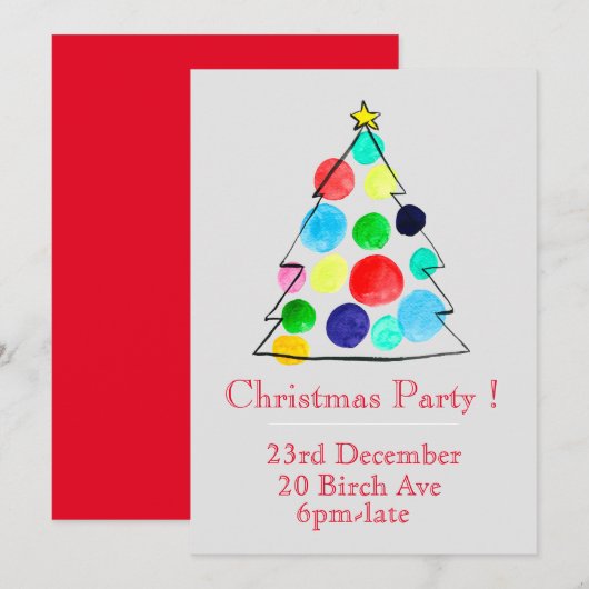 クリスマスツリーのクリスマスパーティ招待状 招待状 (正面/裏面)
