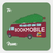 クリスマスツリーのクリスマスラベル付きブックモバイル スクエアシール (正面)