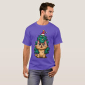 クリスマスツリーのクリスマス猫 ビンテージ Tシャツ (正面フル)