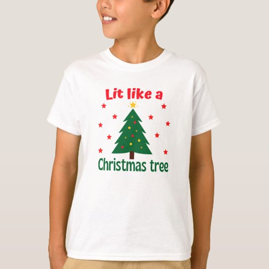 クリスマスツリーのクリスマスTシャツのように点灯 Tシャツ (正面)