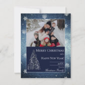 クリスマスツリーのグリッターと雪の結晶 | 青 シーズンカード (正面)