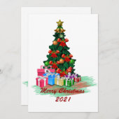 クリスマスツリーのグリーティングカード 招待状 (正面/裏面)