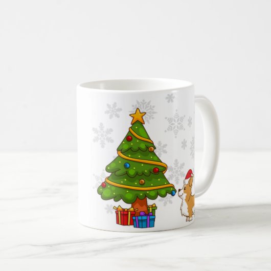 クリスマスツリーのコーギーのマグ コーヒーマグカップ (正面右)