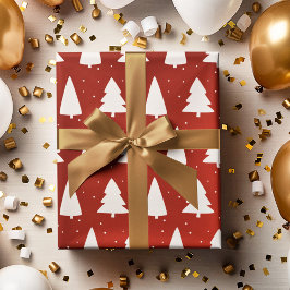 クリスマスツリーのシルエット白と赤 ラッピングペーパー