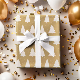 クリスマスツリーのシルエット白&金ゴールド ラッピングペーパー