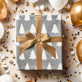 クリスマスツリーのシルエット銀灰色 ラッピングペーパー