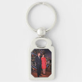 クリスマスツリーのジョン・ケネディ&ジャクリーン会長 キーホルダー (正面)