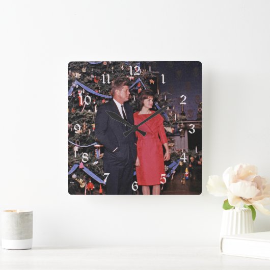 クリスマスツリーのジョン・ケネディ&ジャクリーン会長 スクエア壁時計 (ホーム)