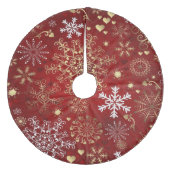 クリスマスツリーのスカートかハートおよび雪片 フリース ツリースカート (正面)