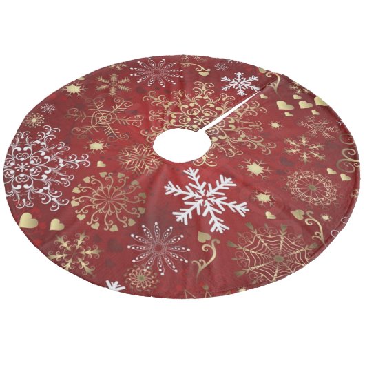 クリスマスツリーのスカートかハートおよび雪片 フリース ツリースカート (アングル)