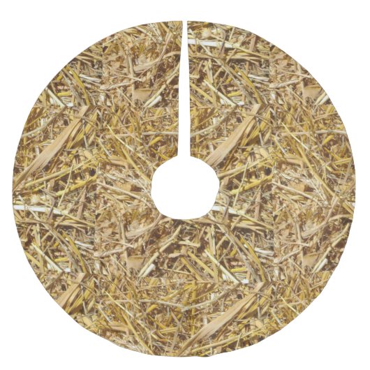 クリスマスツリーのスカートの干し草ベールプリント ブラッシュドポリエステルツリースカート (正面)