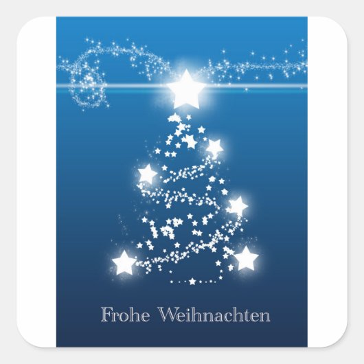 クリスマスツリーのスターFrohe Weihnachen スクエアシール (正面)
