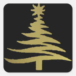 クリスマスツリーのステンシル金ゴールドオンブラック スクエアシール