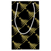 クリスマスツリーのステンシル金ゴールドオンブラック スモールペーパーバッグ (裏面)