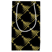 クリスマスツリーのステンシル金ゴールドオンブラック スモールペーパーバッグ (正面)