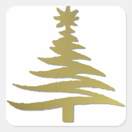 クリスマスツリーのステンシル金ゴールドオン白 スクエアシール