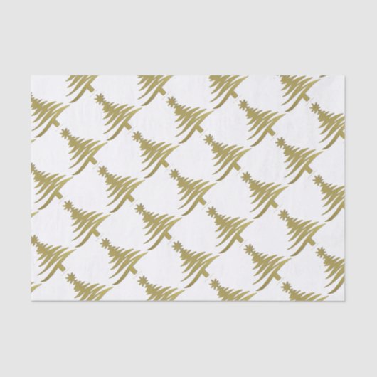 クリスマスツリーのステンシル金ゴールドオン白 薄葉紙 (正面)