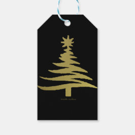 クリスマスツリーのステンシル 黒地に金色 ギフトタグ