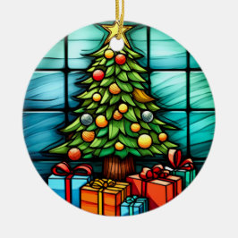 クリスマスツリーのステンドグラススタイル セラミックオーナメント