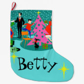 クリスマスツリーのストッキングを整えるレトロ ラージクリスマスストッキング (正面)