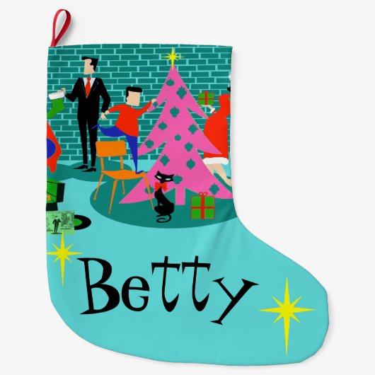 クリスマスツリーのストッキングを整えるレトロ ラージクリスマスストッキング (正面)