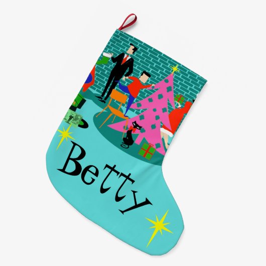 クリスマスツリーのストッキングを整えるレトロ ラージクリスマスストッキング (正面 (吊り時))