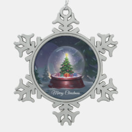 クリスマスツリーのスノーグローブ スノーフレークピューターオーナメント