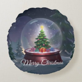 クリスマスツリーのスノーグローブ ラウンドクッション