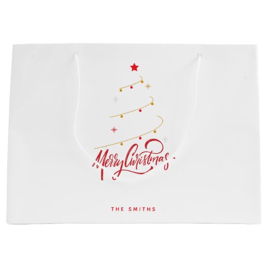 クリスマスツリーのタイポグラフィースクリプトミニマリスト ラージペーパーバッグ (正面)