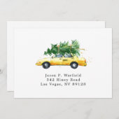 クリスマスツリーのタクシー プリント可能な返送先住所ラベル 招待状 (正面/裏面)