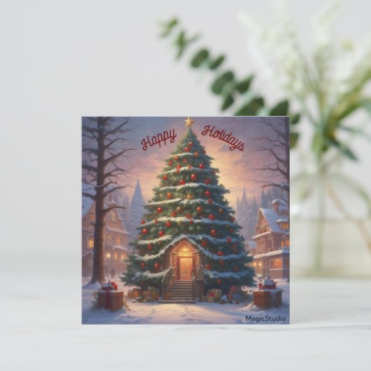 クリスマスツリーのダウンロード可能なドアのカード 招待状 (スタンド正面)