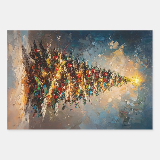 クリスマスツリーのデカはっきりしたップ絵を描ページ ラッピングペーパーシート (正面)