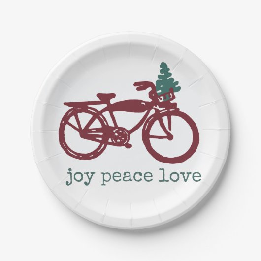 クリスマスツリーのデザインのヴィンテージの自転車 ペーパープレート (正面)