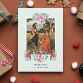 クリスマスツリーのトナカイの植物学的な赤い花の写真 シーズンカード