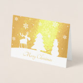 クリスマスツリーのトナカイの雪だるま-金ゴールドホイルカード 箔カード (正面)
