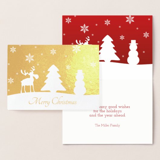 クリスマスツリーのトナカイの雪だるま-金ゴールドホイルカード 箔カード (ディスプレー)