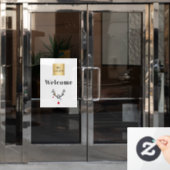 クリスマスツリーのトナカイ モダンビジネスロゴ ウェルカム ウィンドウサイン (オフィスドア)