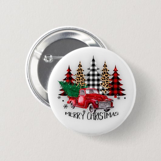 クリスマスツリーのトラックと木 缶バッジ (正面&裏面)