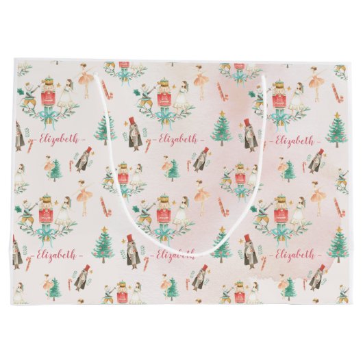 クリスマスツリーのナットクラッカーガールキパーソナライズされたッズ ラージペーパーバッグ (裏面)