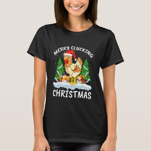 クリスマスツリーのニワトリの飾り 楽しい鳴き声のクリスマス Tシャツ (正面)