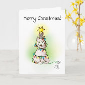 クリスマスツリーのネコとネズミと星 カード (黄色い花)