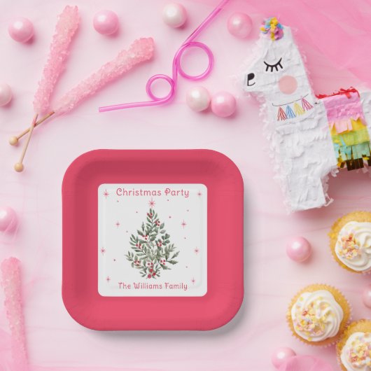 クリスマスツリーのパーティー 赤と白 ペーパープレート (パーティー)