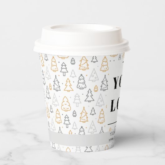 クリスマスツリーのビジネスロゴパターン（の模様が）あるカスタム 紙コップ (正面)