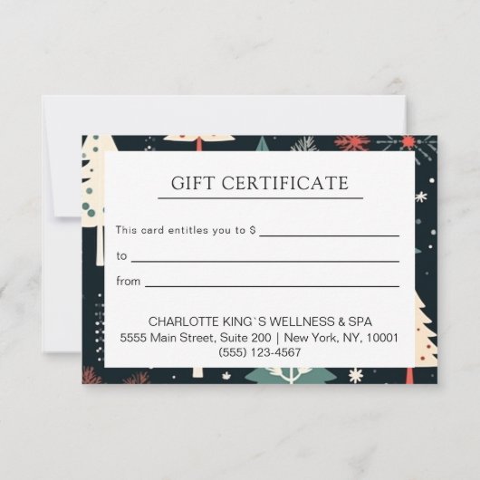 クリスマスツリーのビジネス証明書のギフト (裏面)