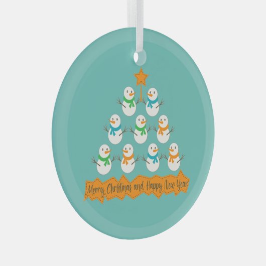 クリスマスツリーのピラミッドクリスマス雪だるま ガラスオーナメント (正面右)