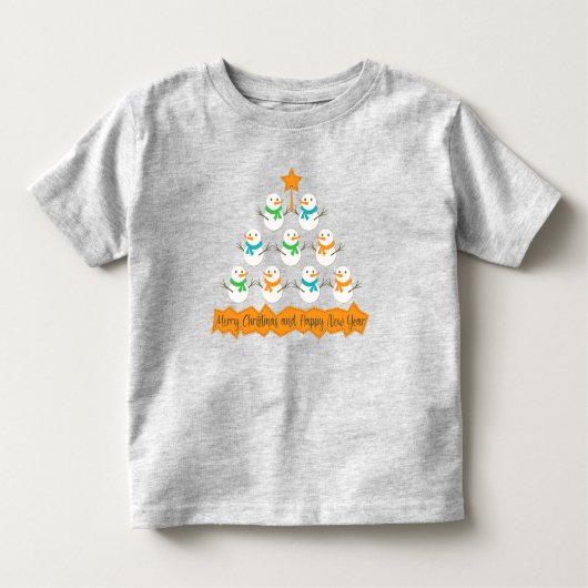 クリスマスツリーのピラミッドクリスマス雪だるま トドラーTシャツ (正面)