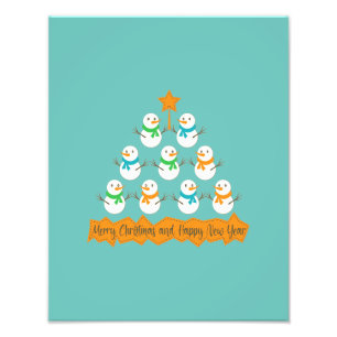 クリスマスツリーのピラミッドクリスマス雪だるま フォトプリント