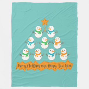 クリスマスツリーのピラミッドクリスマス雪だるま フリースブランケット